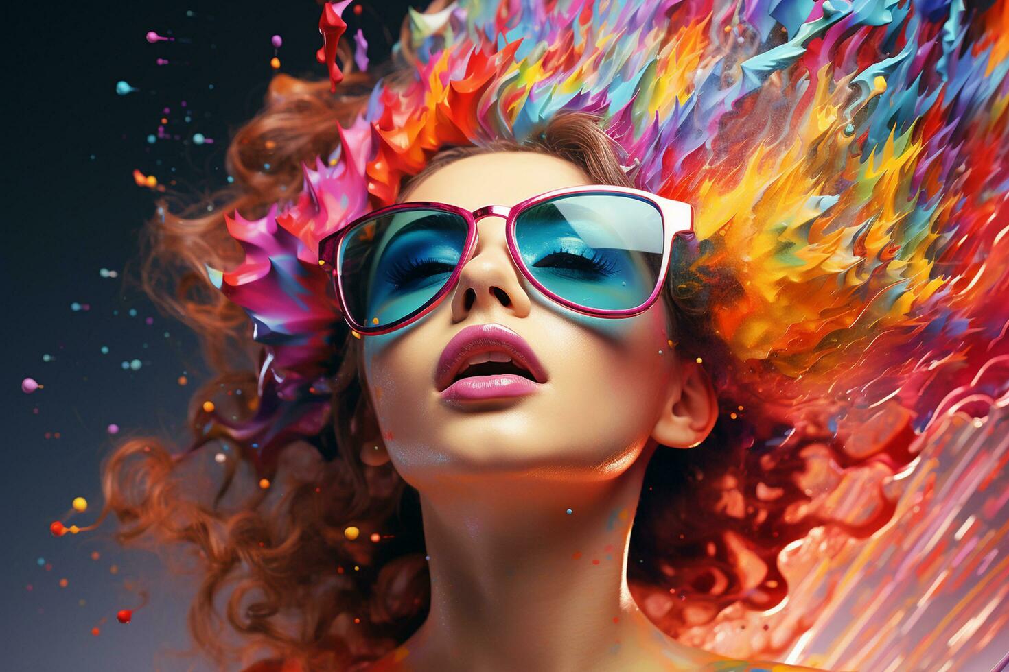 Portrait of a beautiful young african american woman in colorful wig and sunglasses. Ai Generated photo
