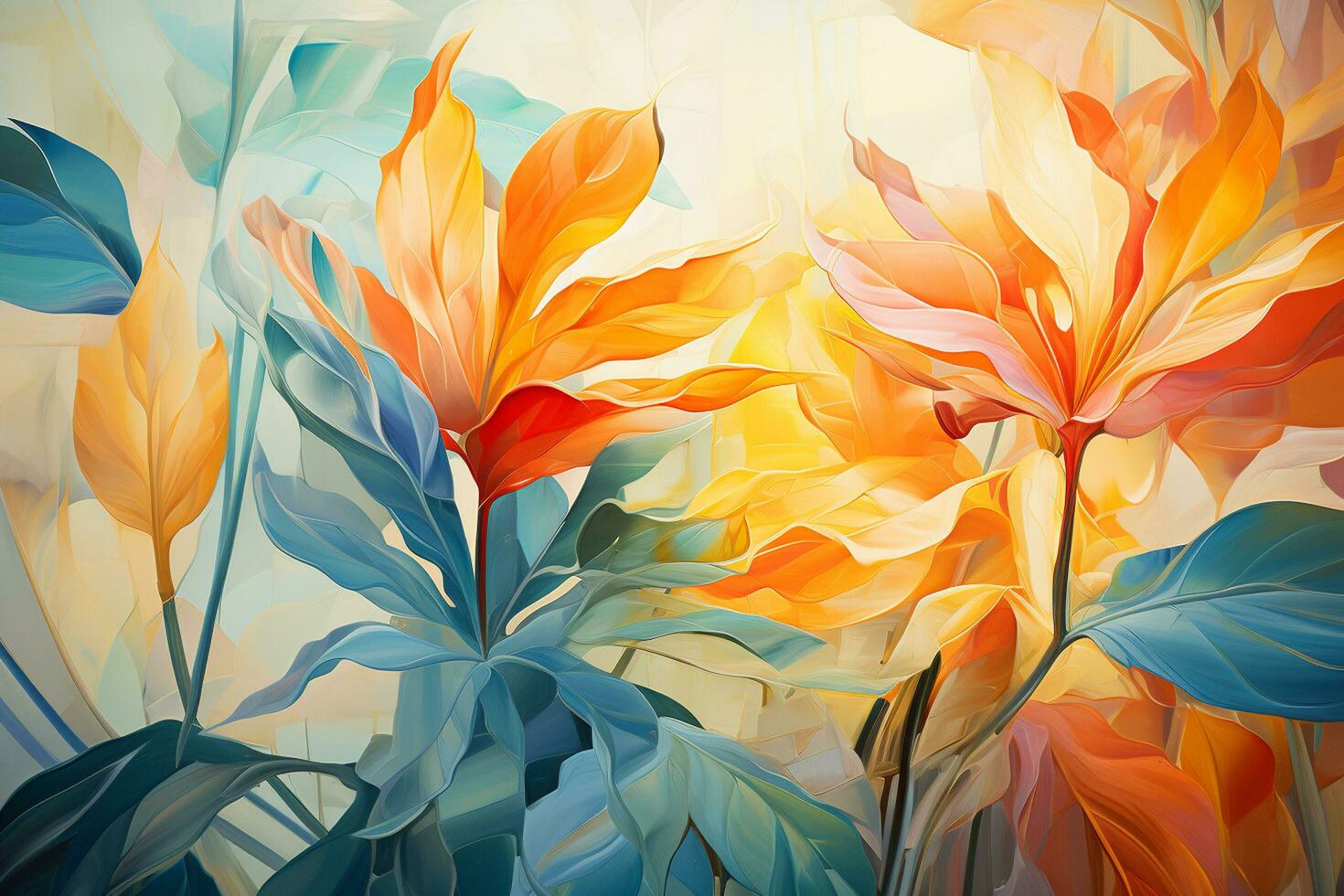 Abstract background with tropical flowers. Illustration for design of postcards, banners, posters, Ai Generated photo