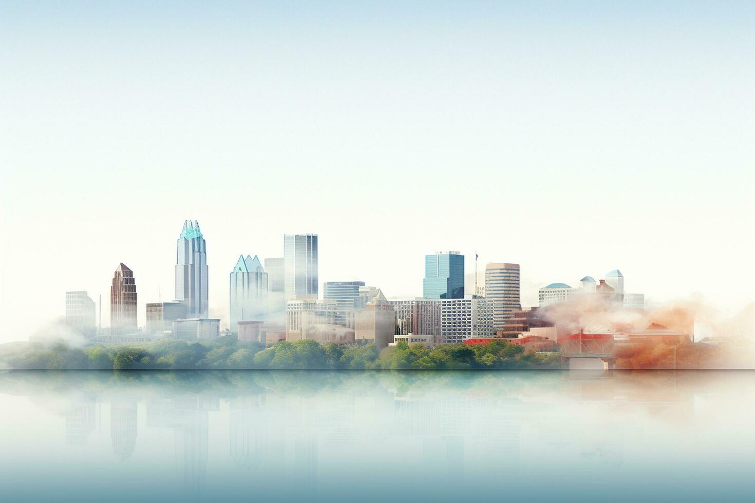Modern cityscape with reflection in water. Ai Generated photo