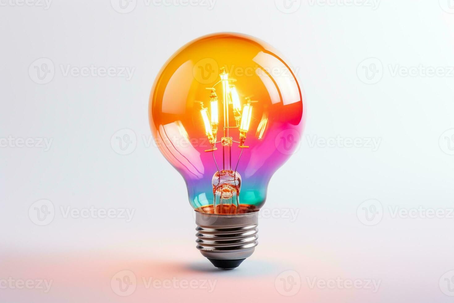 Glowing colorful light bulb on a white background. 3D illustration. Ai Generated photo