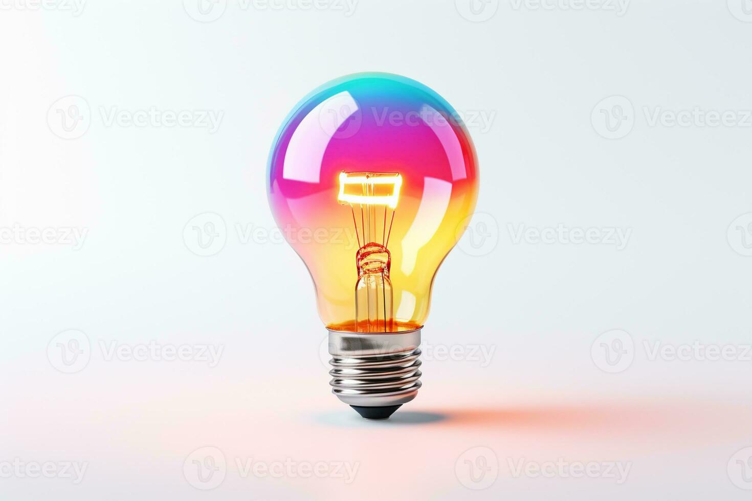 Glowing colorful light bulb on a white background. 3D illustration. Ai Generated photo