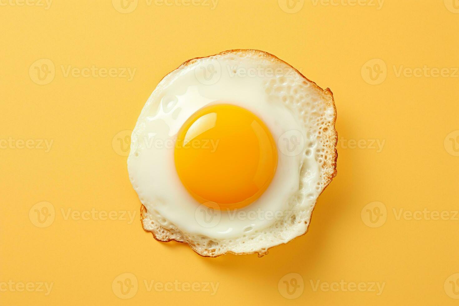 Fried egg on yellow background, top view. Healthy breakfast concept Ai Generated photo