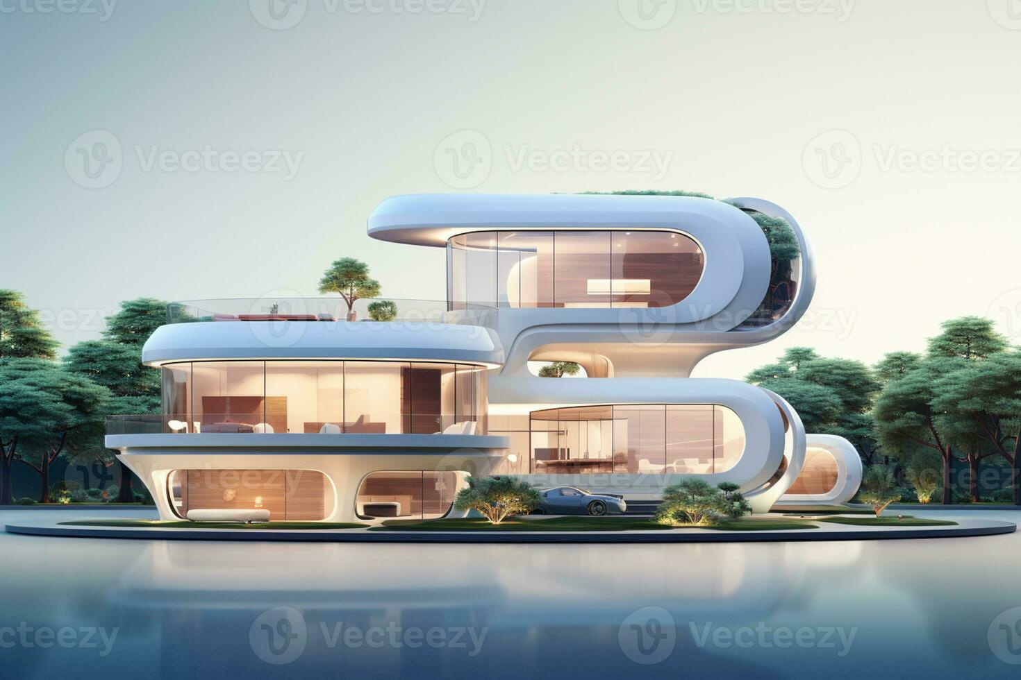 3D rendering of a futuristic modern house white background Ai Generated photo