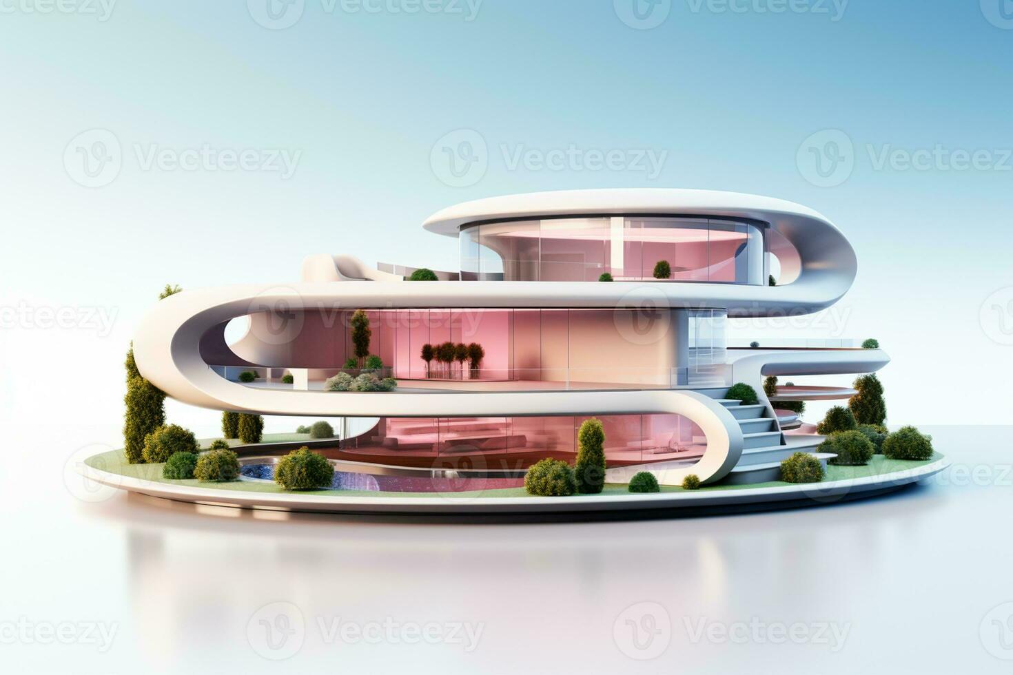 3D rendering of a futuristic modern house white background Ai Generated photo