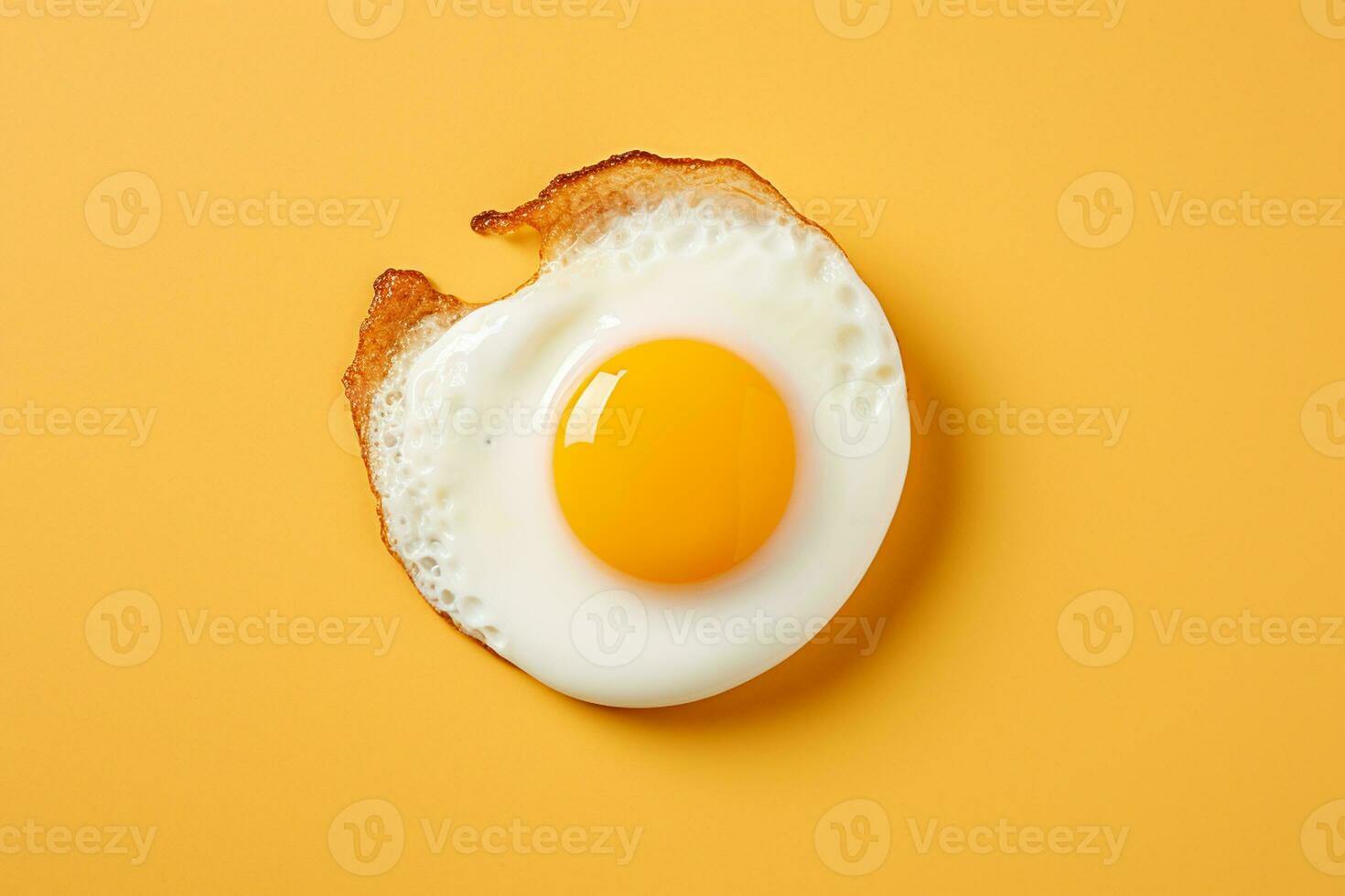Fried egg on yellow background, top view. Healthy breakfast concept Ai Generated photo