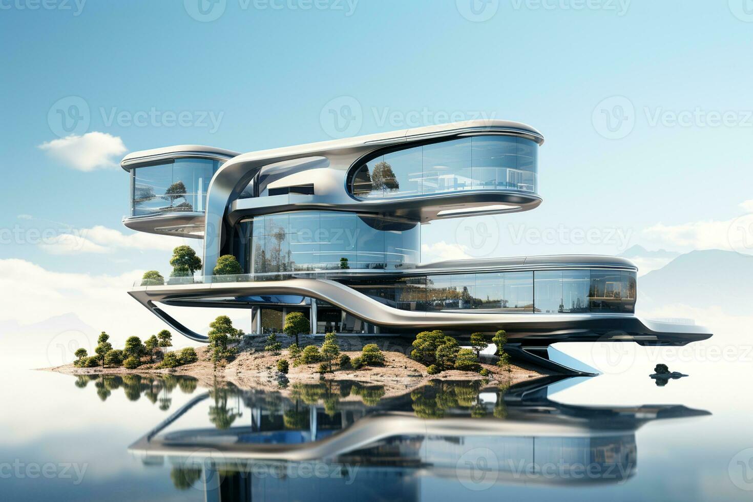 3D rendering of a futuristic modern house white background Ai Generated photo