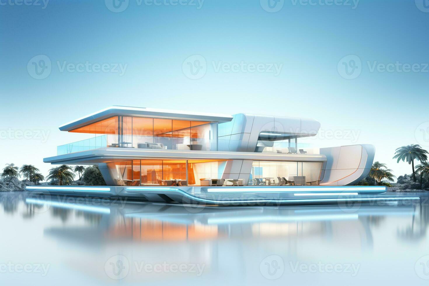 3D rendering of a futuristic modern house white background Ai Generated photo