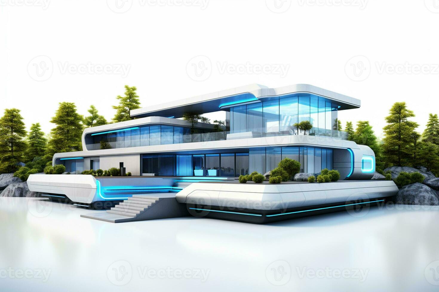 3D rendering of a futuristic modern house white background Ai Generated photo