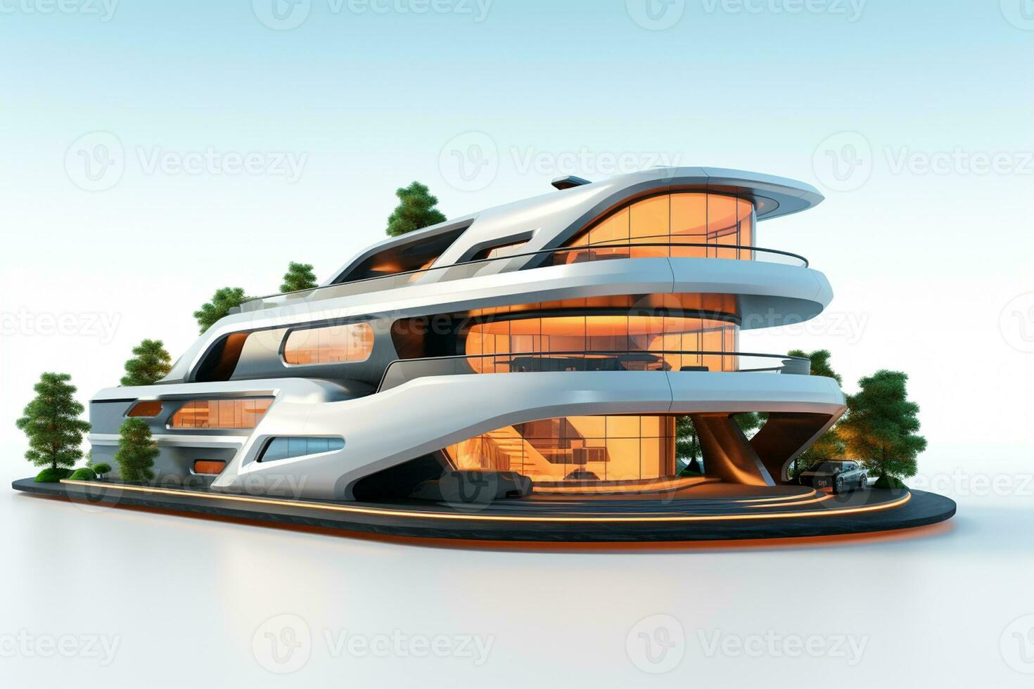 3D rendering of a futuristic modern house white background Ai Generated photo