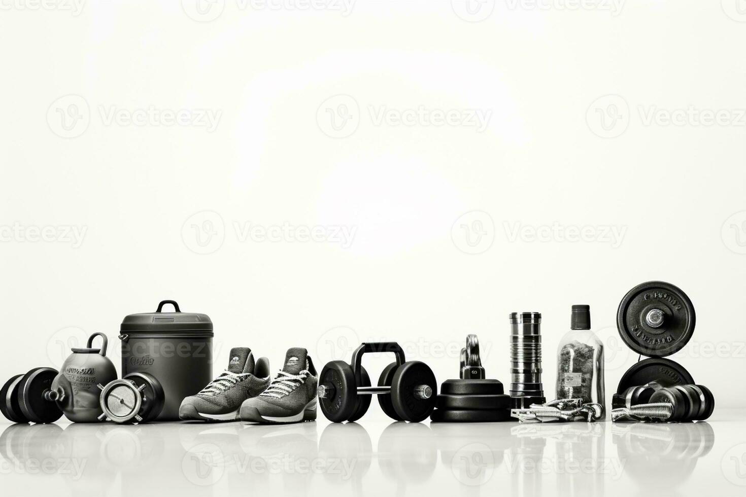 Fitness equipment on white background. Mock up, 3D Rendering Ai Generated photo