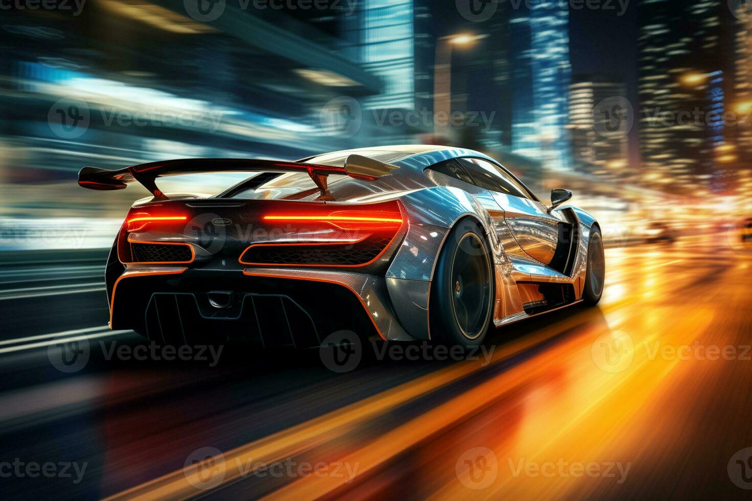 Sport car on the road with motion blur background. 3d rendering Ai Generated photo