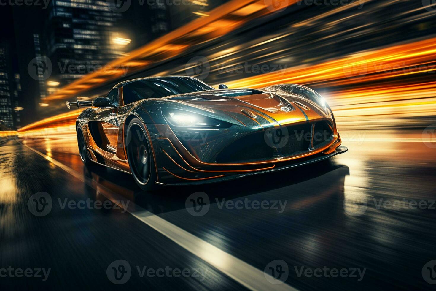 Sport car on the road with motion blur background. 3d rendering Ai Generated photo