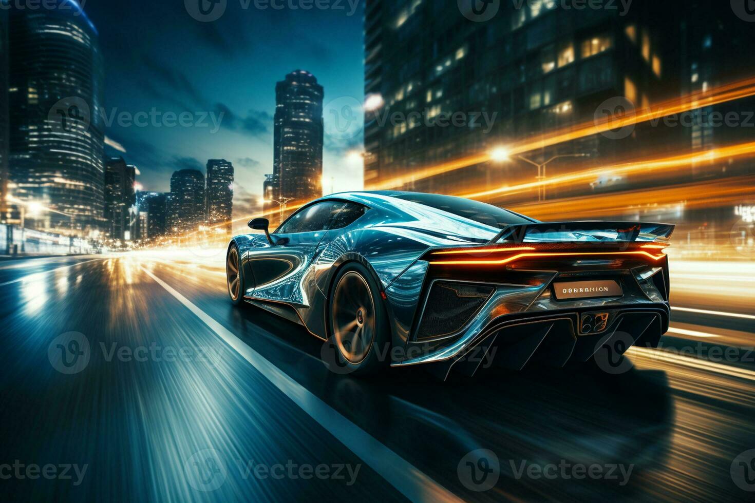 Sport car on the road with motion blur background. 3d rendering Ai Generated photo
