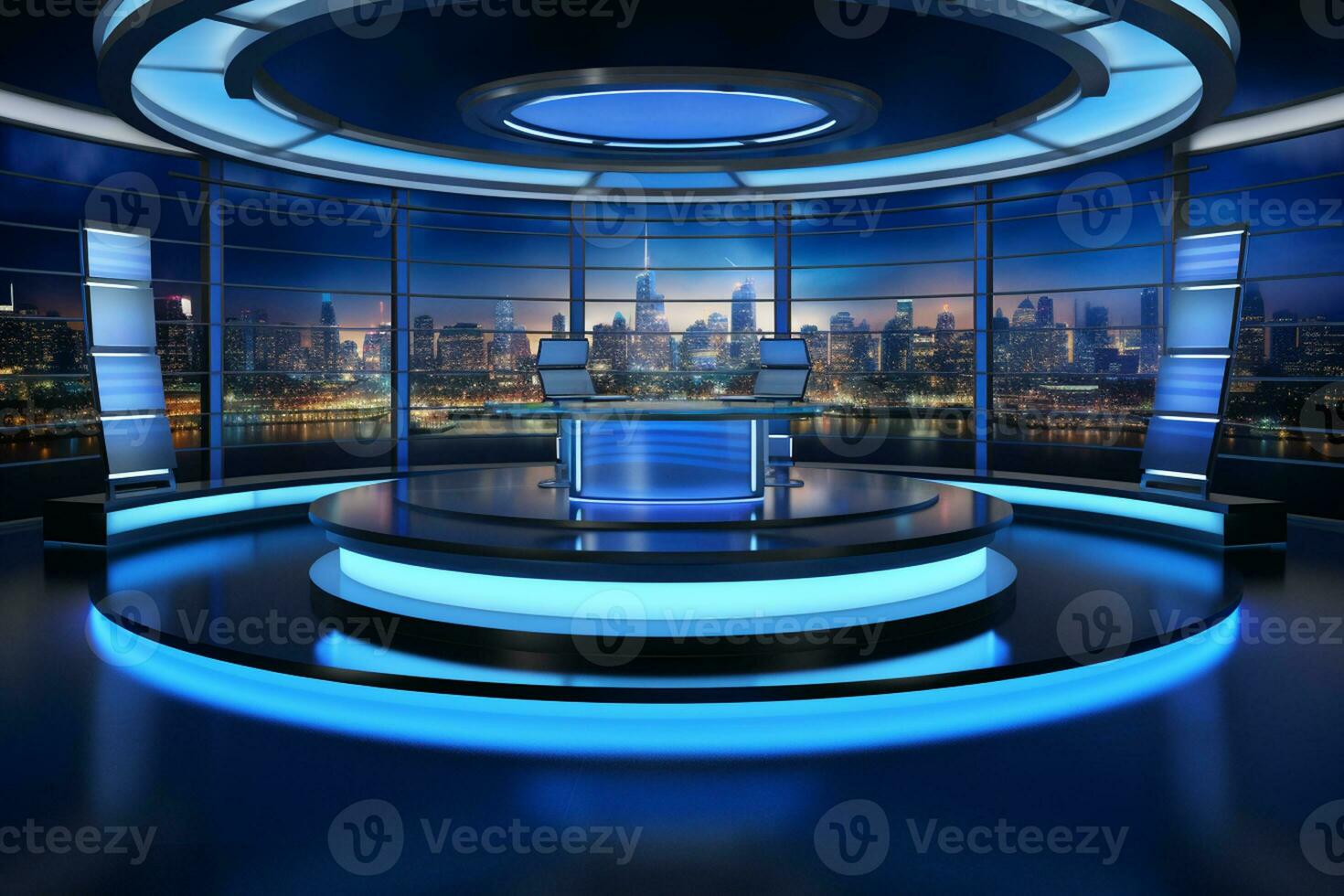 Tv Studio. News studio. The perfect backdrop for any green screen or chroma key video or photo production. 3d render. Ai Generated