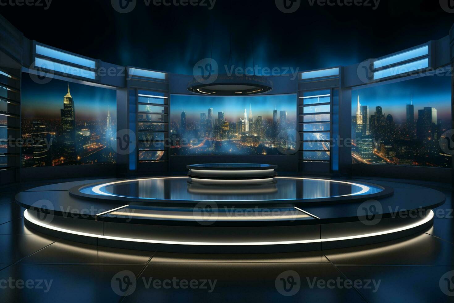 Tv Studio. News studio. The perfect backdrop for any green screen or chroma key video or photo production. 3d render. Ai Generated