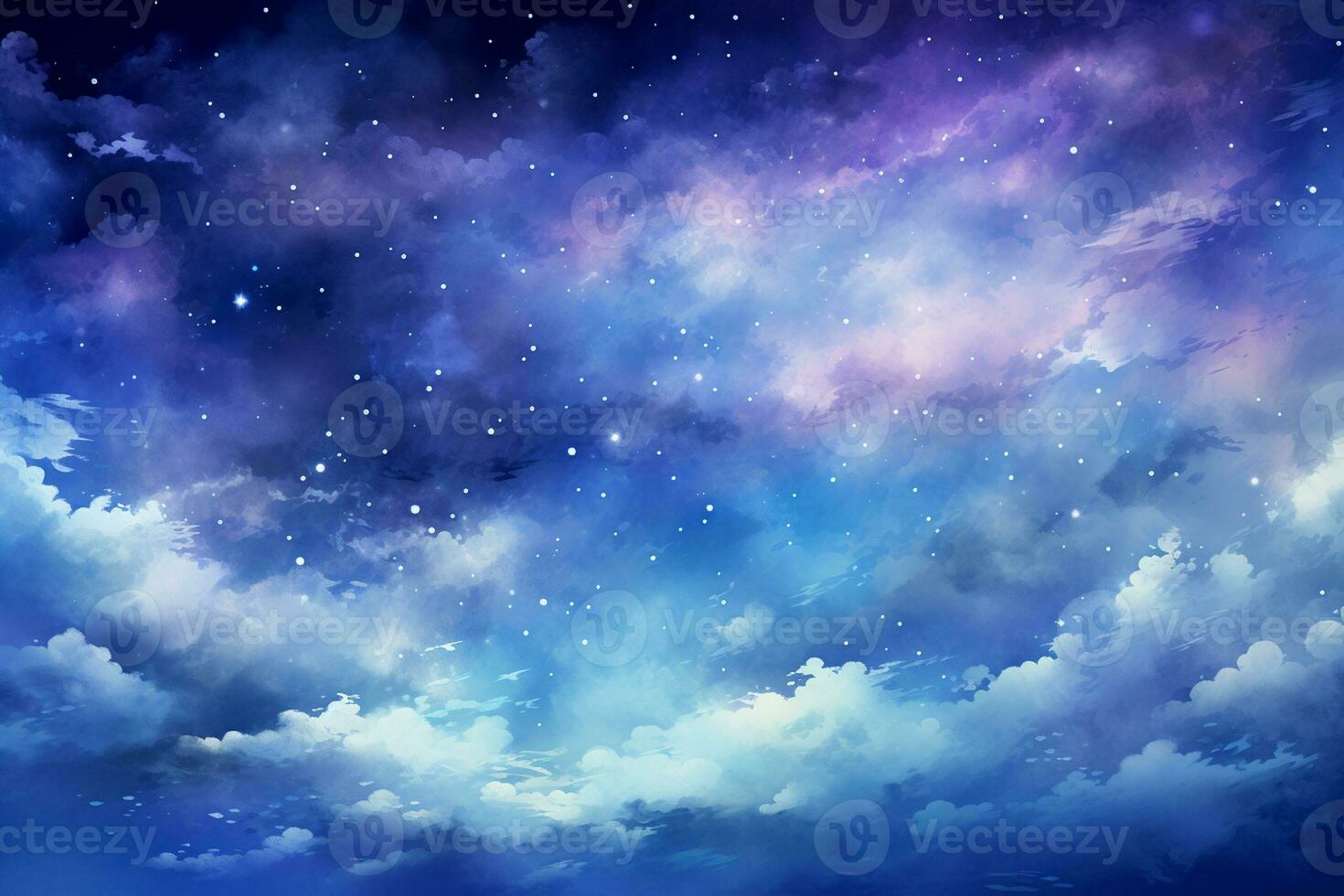 Sky clouds fantasy background with stars and nebula. Vector illustration. Ai Generated photo