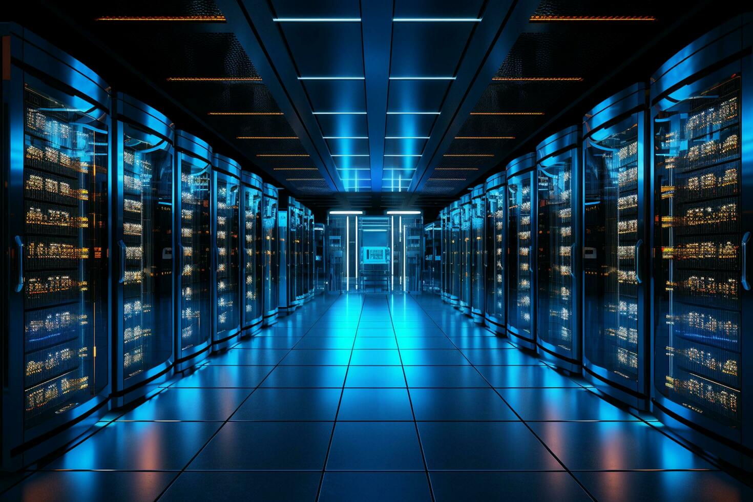 Server room data center. Backup, mining, hosting, mainframe and computer rack with storage information. 3d render Ai Generated photo