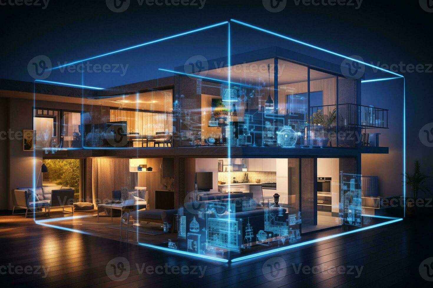3d rendering of a smart house with a map on the screen Ai Generated photo