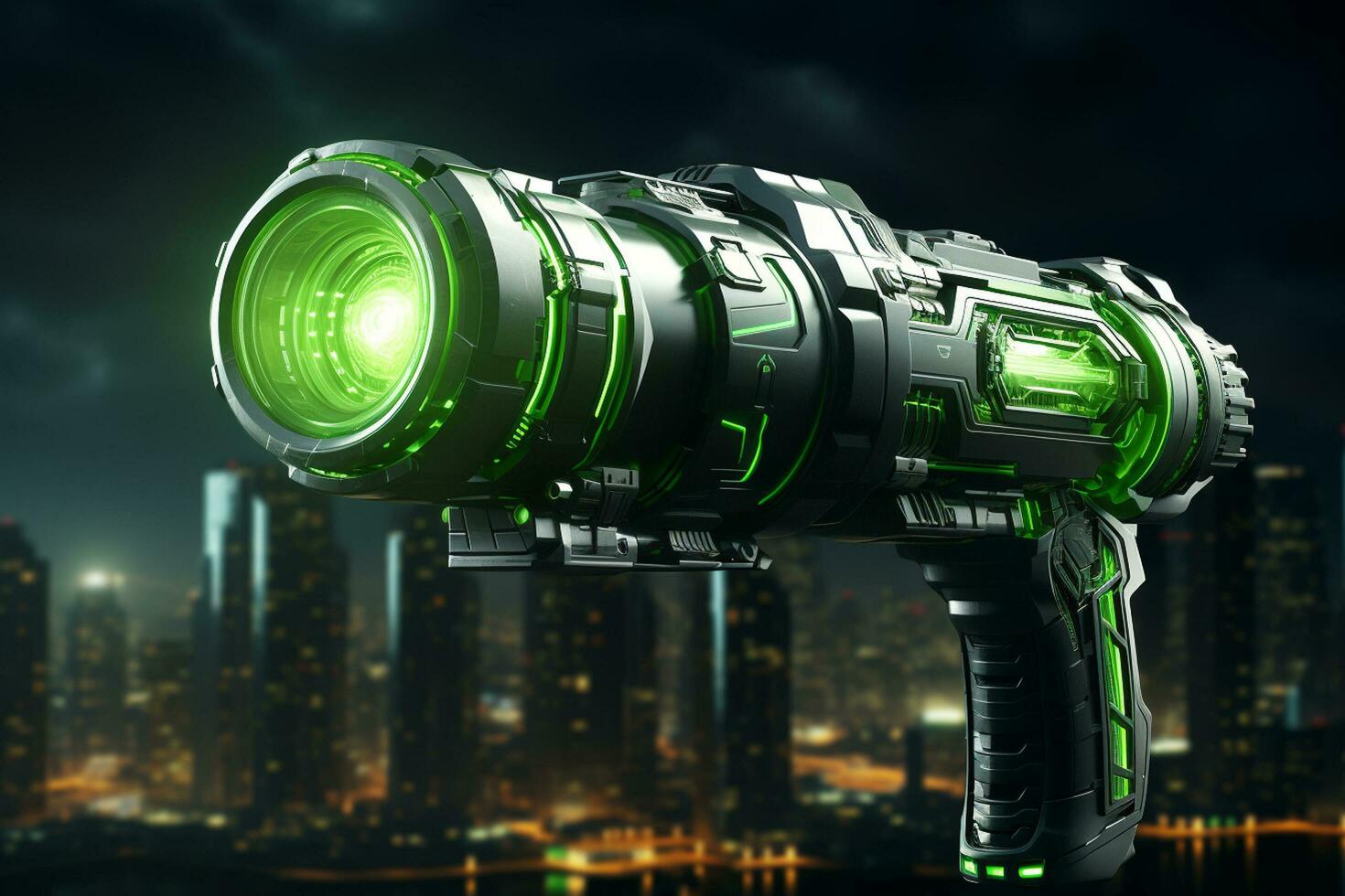 Futuristic spaceship flying in the night city. 3d rendering Ai Generated photo