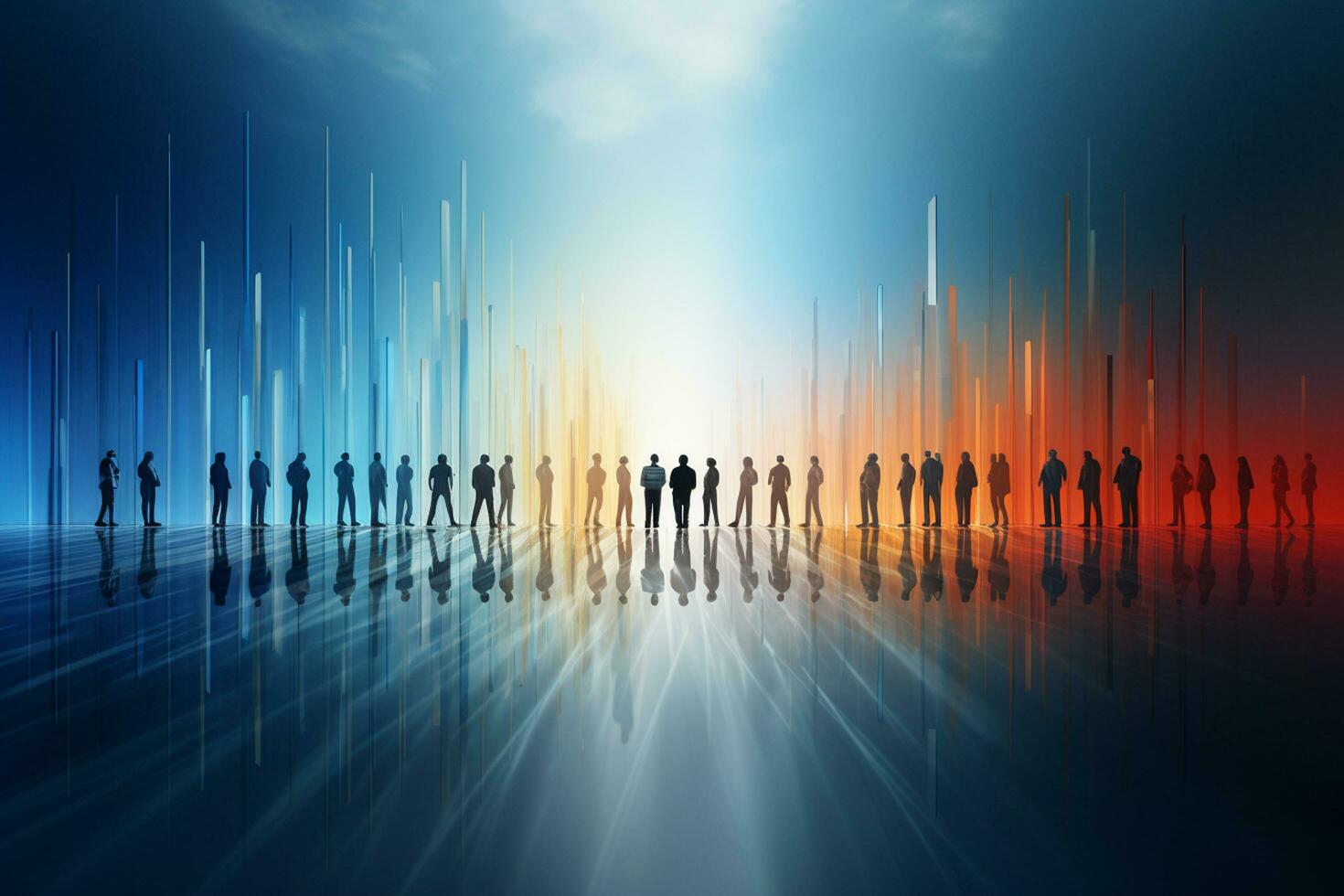 Silhouettes of business people standing in front of a bright light Ai Generated photo