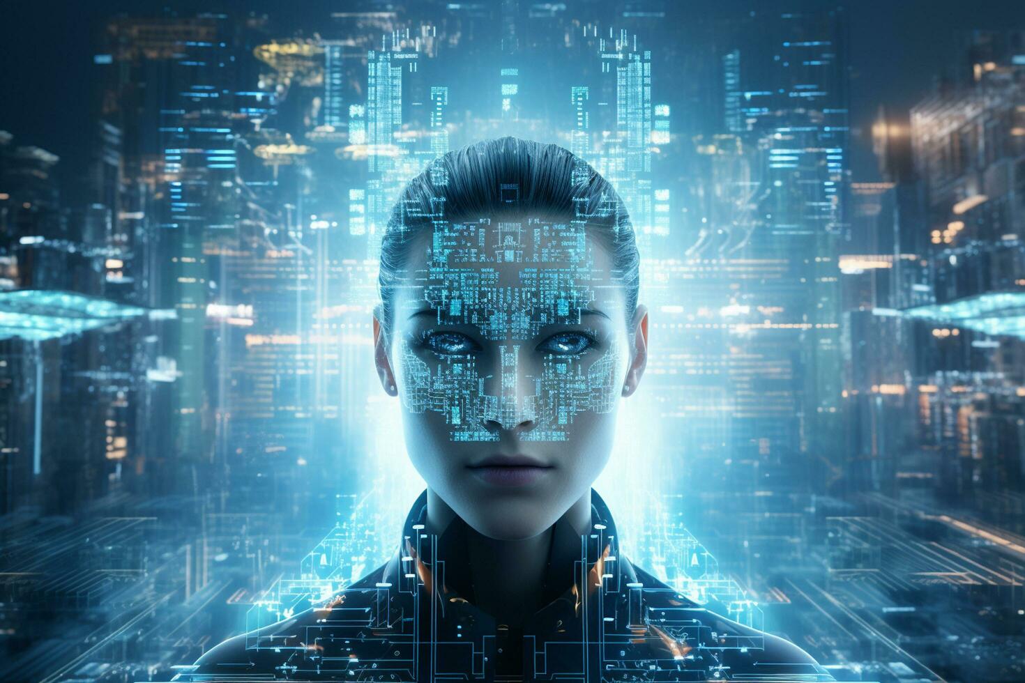 3d rendering of a female robot or cyborg with artificial intelligence AI Generated photo