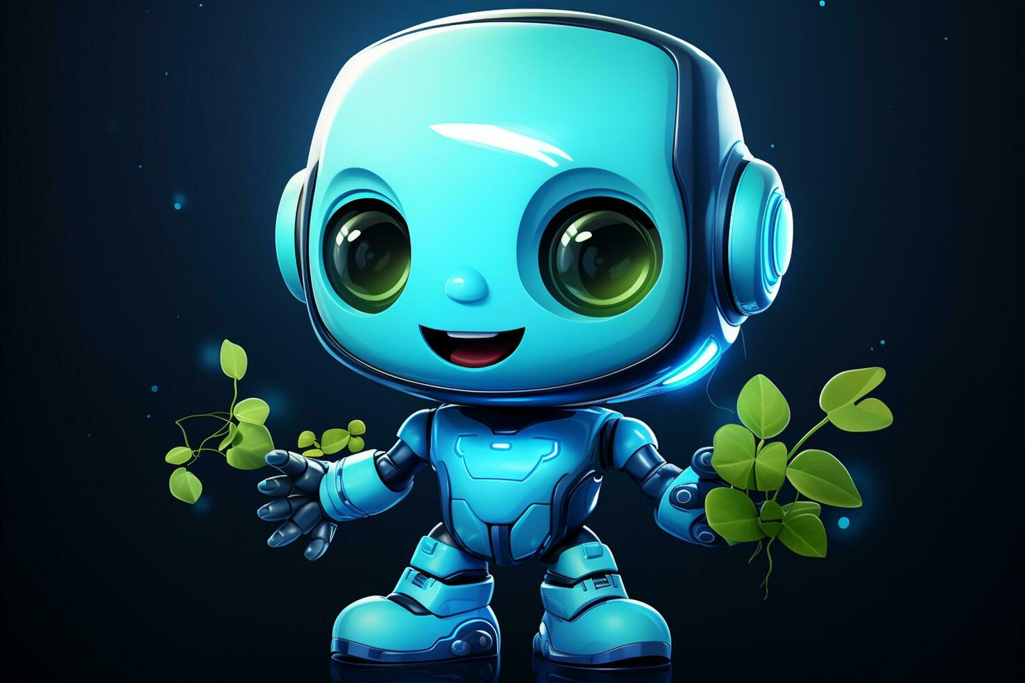 3d rendering of a cute robot character with headphones isolated on dark blue background AI Generated photo