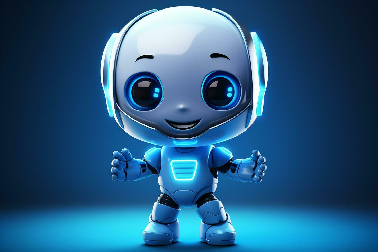 3d rendering of a cute robot character with headphones isolated on dark blue background AI Generated photo