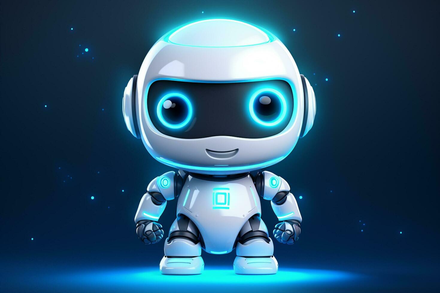 3d rendering of a cute robot character with headphones isolated on dark blue background AI Generated photo