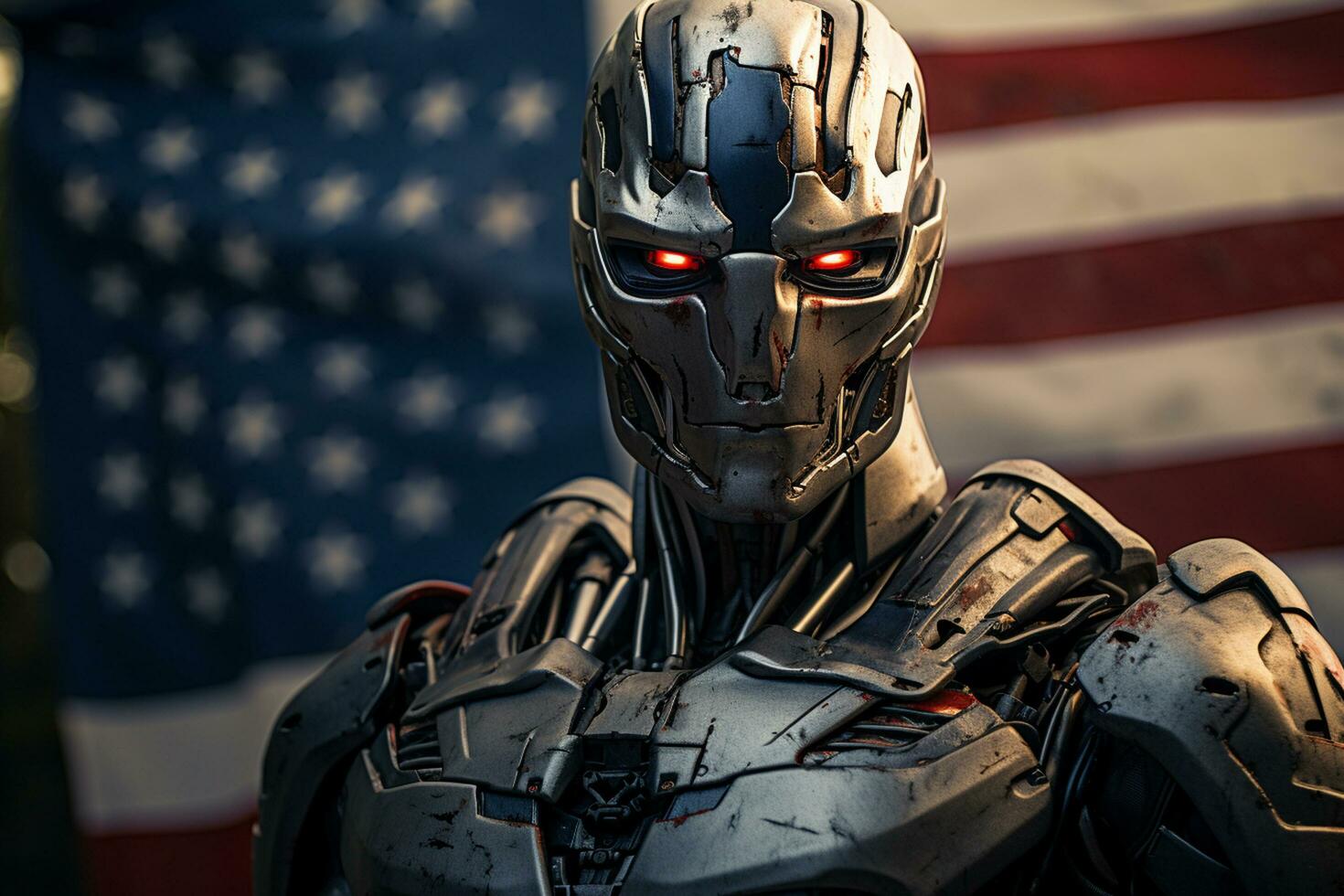 Cyborg in the United States of America. 3D rendering. AI Generated photo
