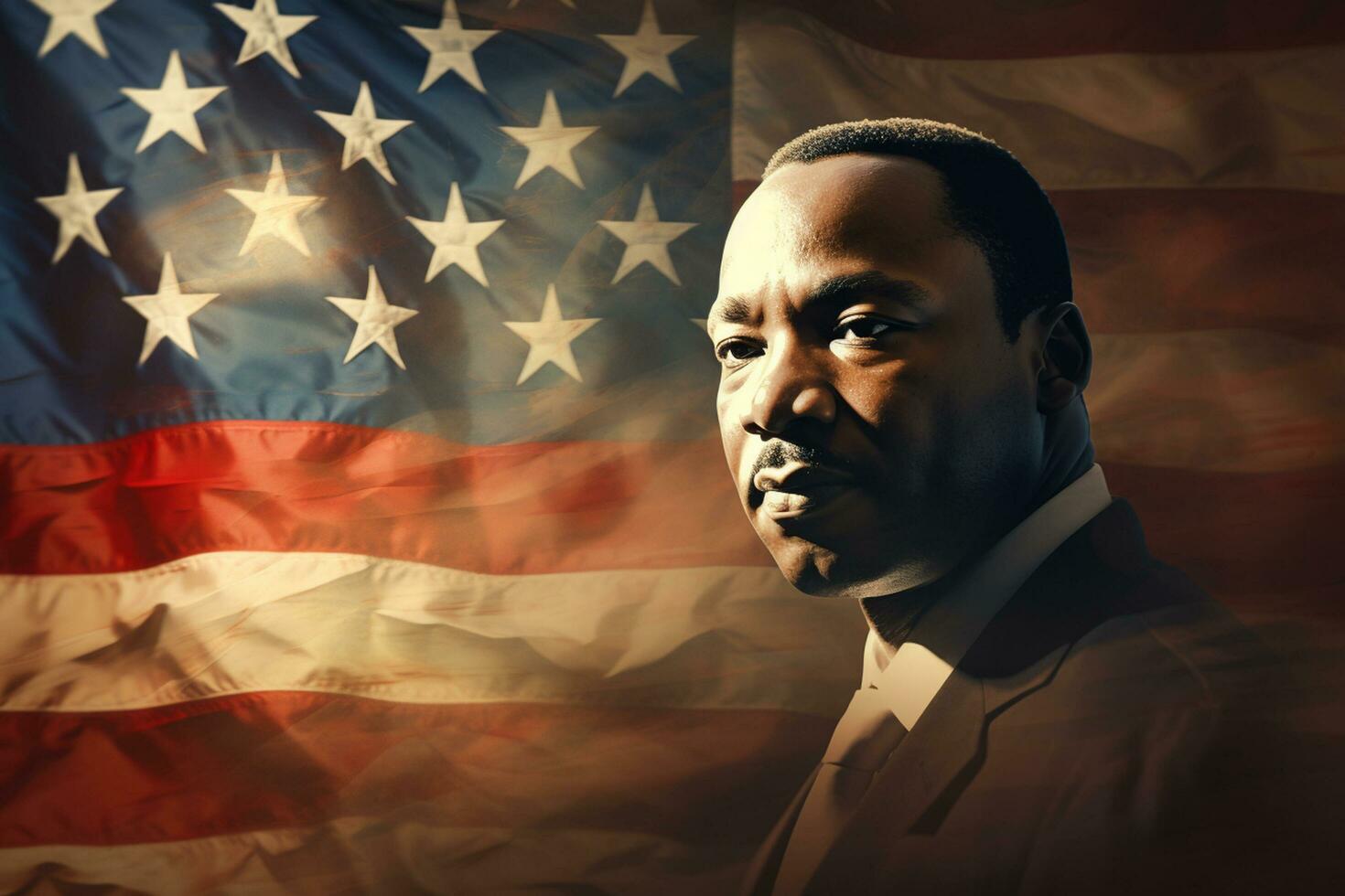 Portrait of an African-American man on the background of the American flag. AI Generated photo
