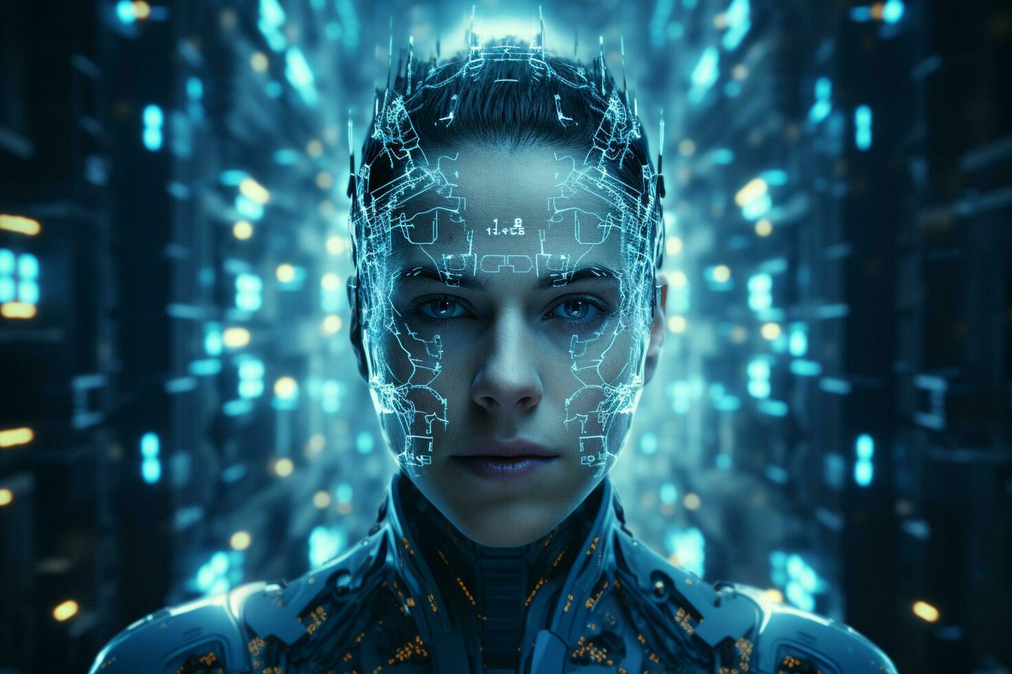 3d rendering of a female cyborg with artificial intelligence concept. Ai Generated photo