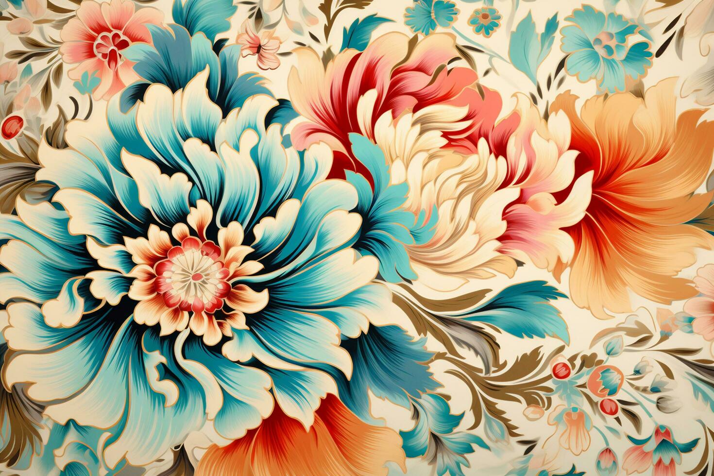 Seamless floral pattern with dahlias in retro style. Ai Generated photo
