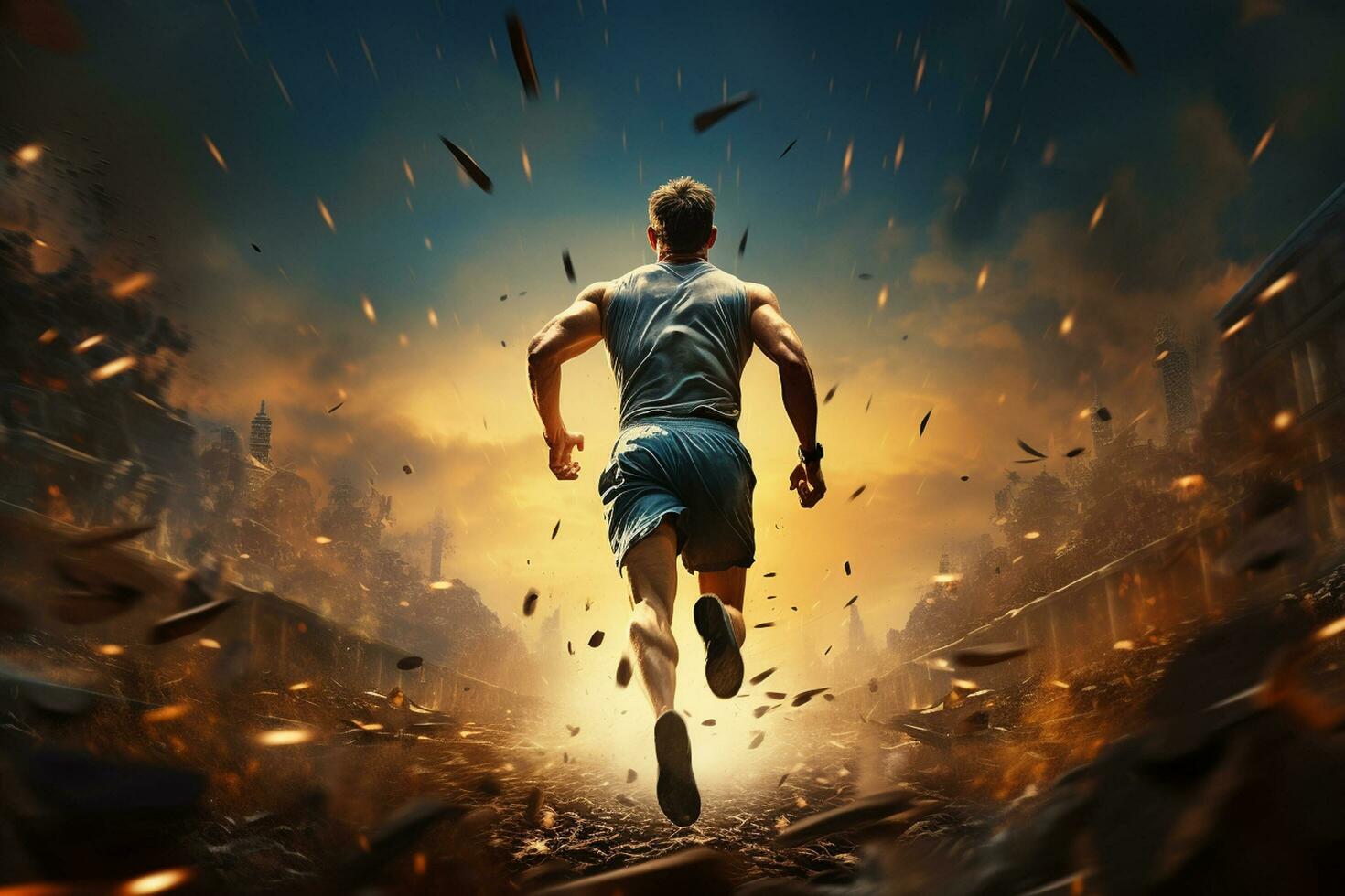 Man running on the road to success. Mixed media. Mixed media Ai Generated photo