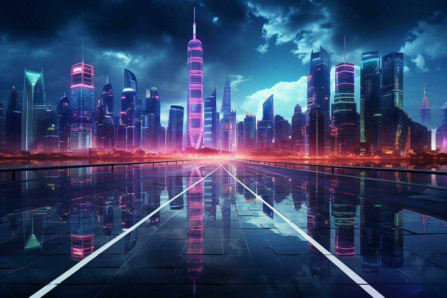 the light trails on the modern building background in shanghai china. Ai Generated photo