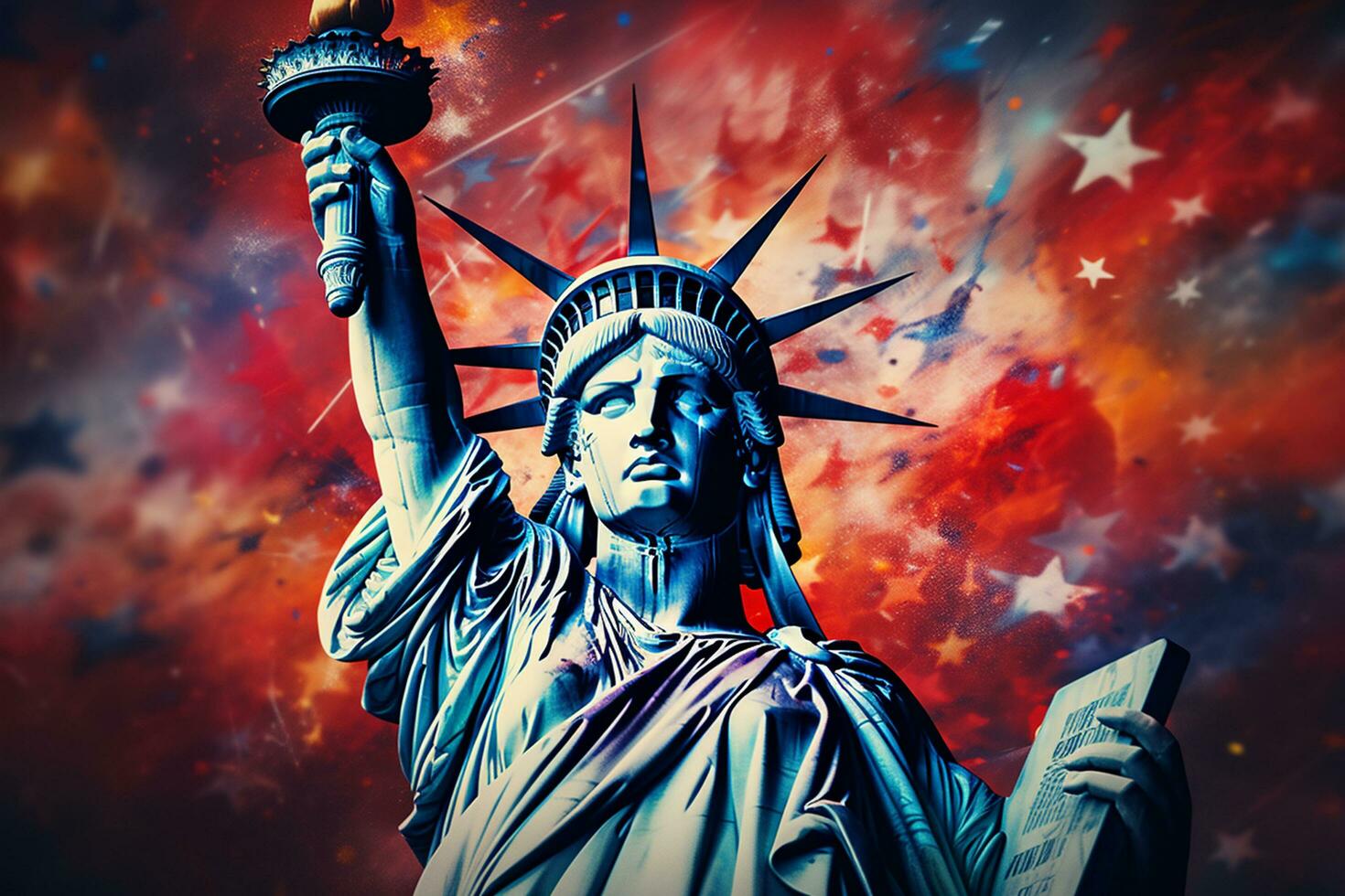 The Statue of Liberty and the American Flag. The concept of the United States of America. Ai Generated photo
