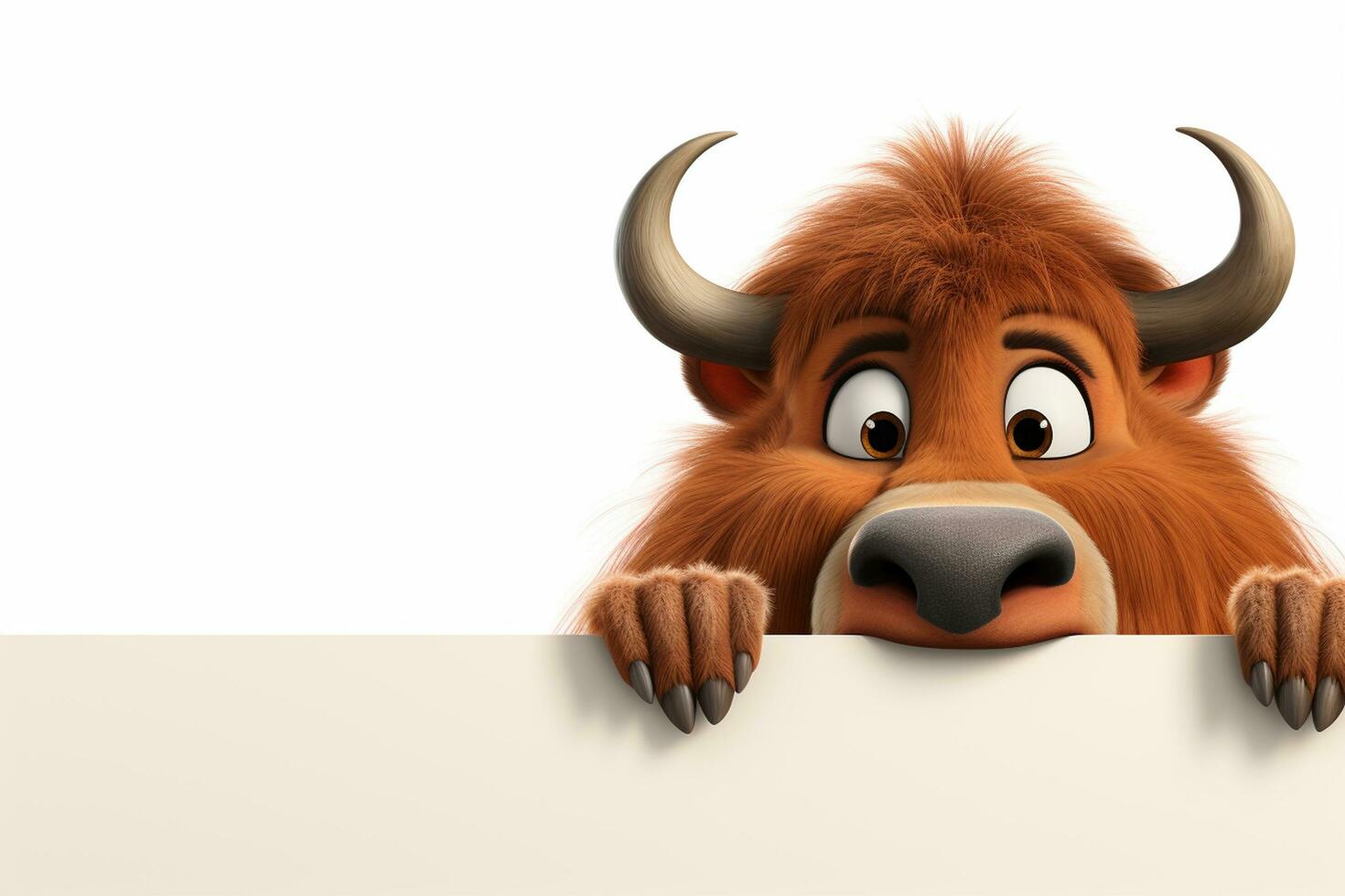 bull character cartoon isolated on white background 3d illustration of highland cattle Ai Generated photo