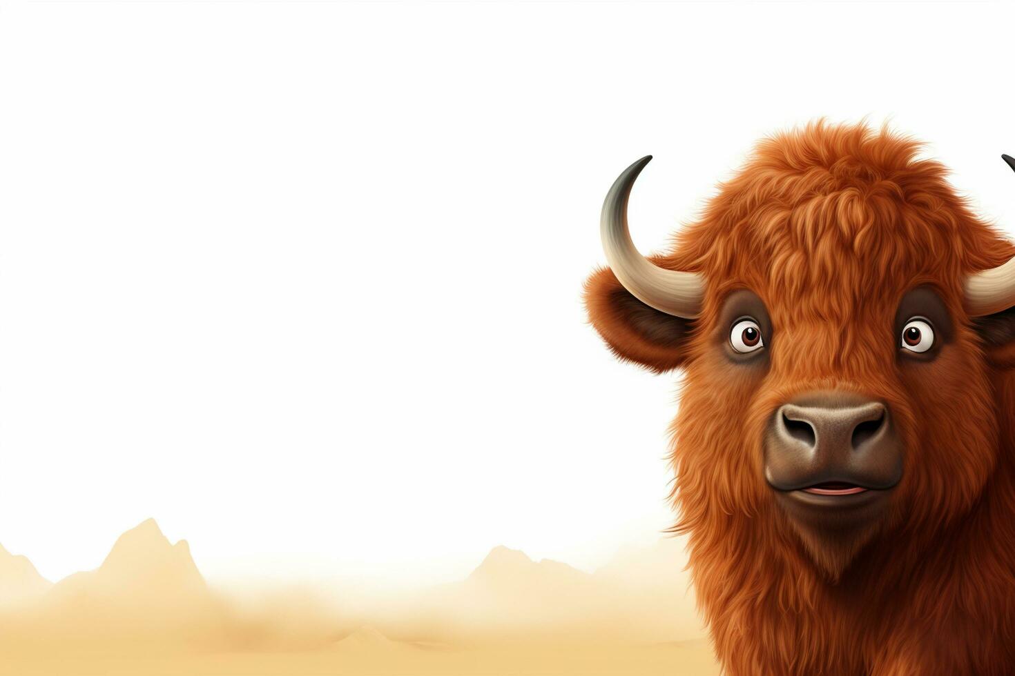 bull character cartoon isolated on white background 3d illustration of highland cattle Ai Generated photo