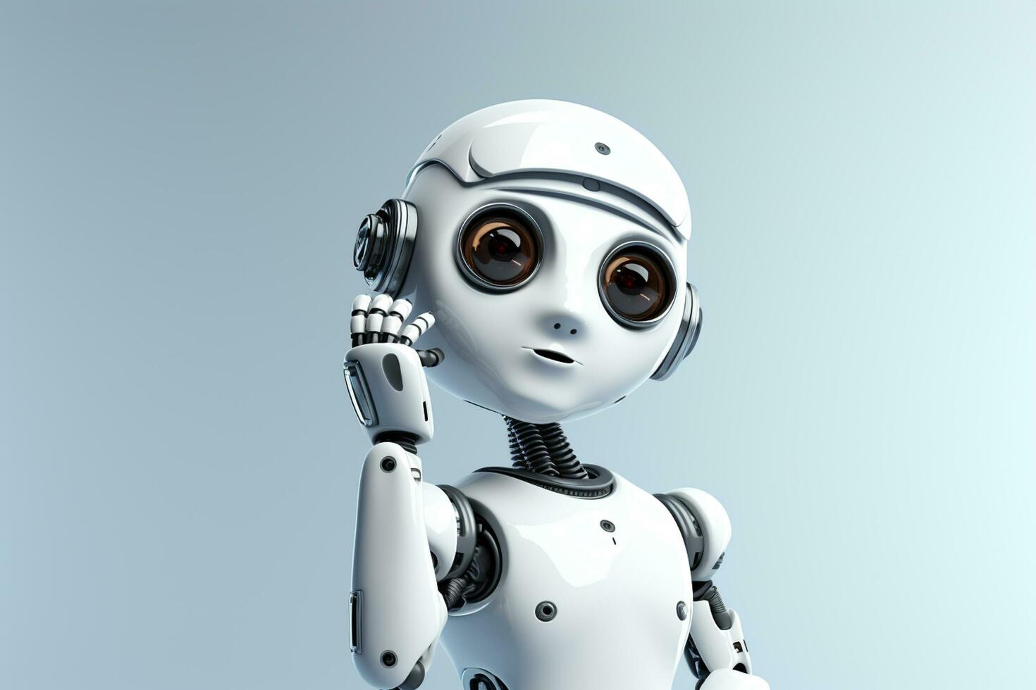 3D Render of a Robot with a smile on a white background Ai Generated photo