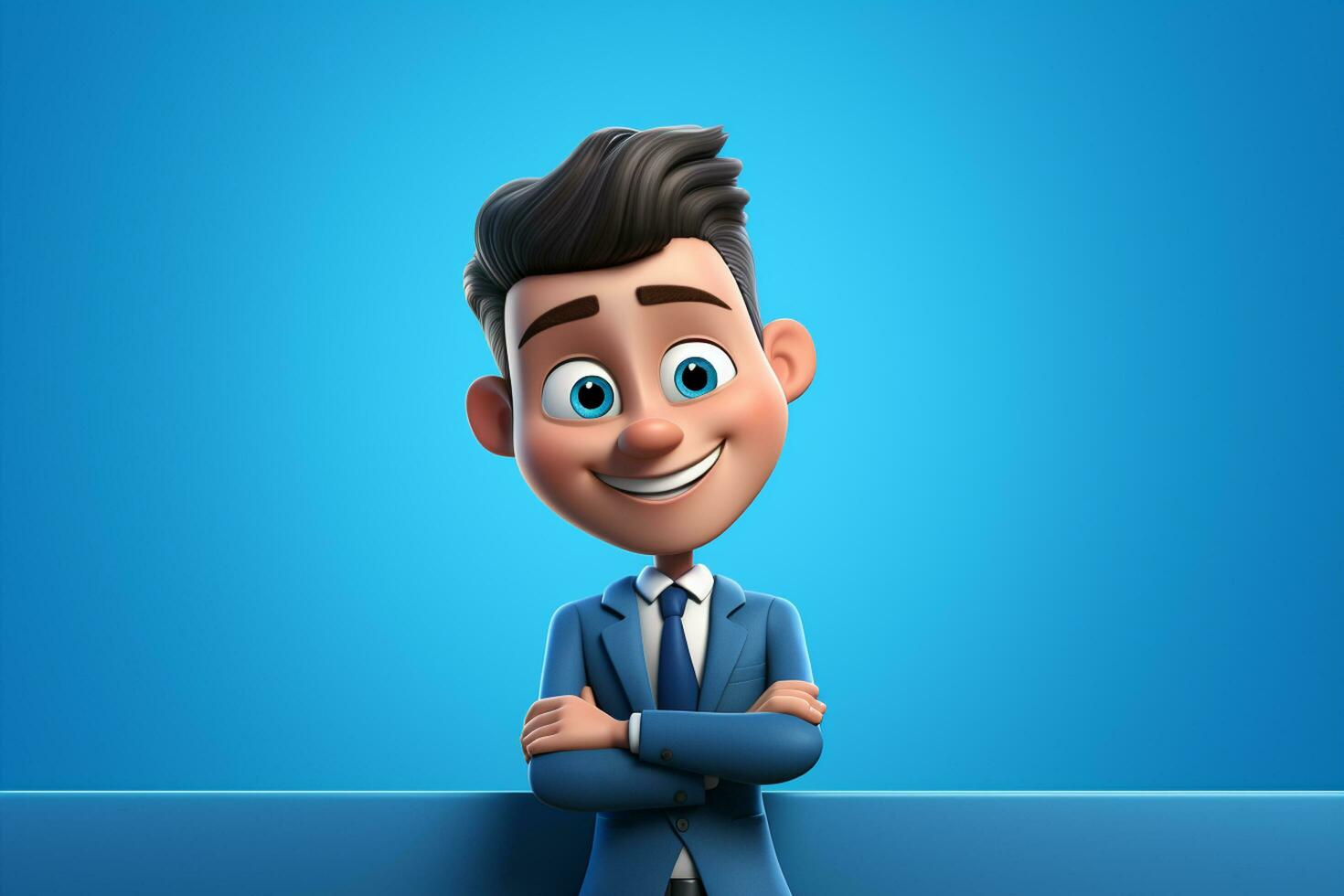 3D illustration of a cartoon character with blank board, blue background Ai Generated photo
