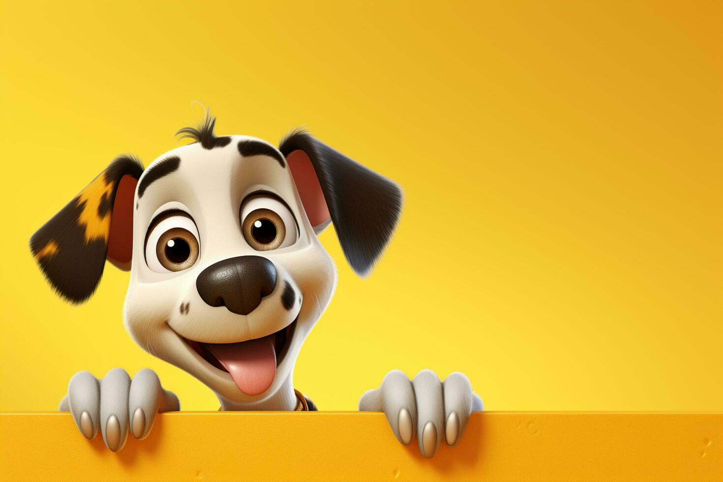 3d rendering of a dog cartoon character with a yellow background. Ai Generated photo