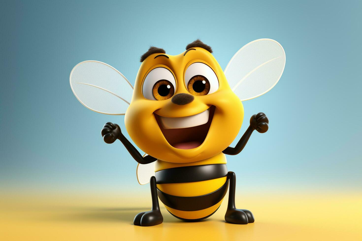 3D Illustration of a Happy Bee Cartoon Character with Arms Raised Ai Generated photo