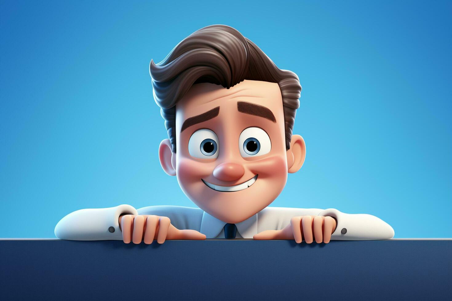 3D illustration of a cartoon character with blank board, blue background Ai Generated photo