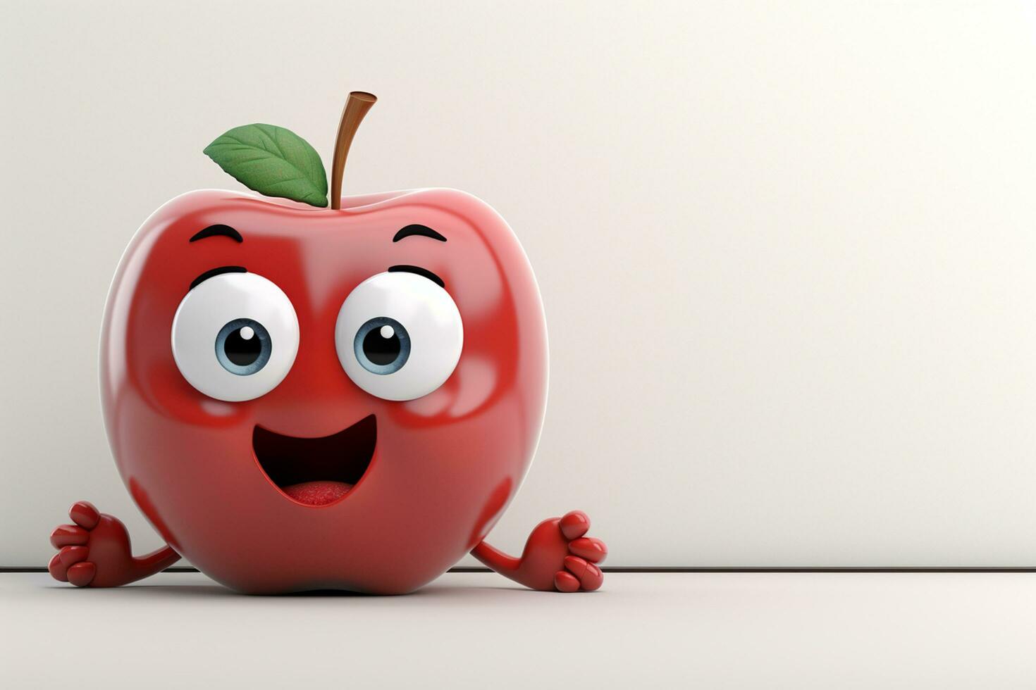 3d illustration of red apple cartoon character with arms and legs leaning on wall Ai Generated photo