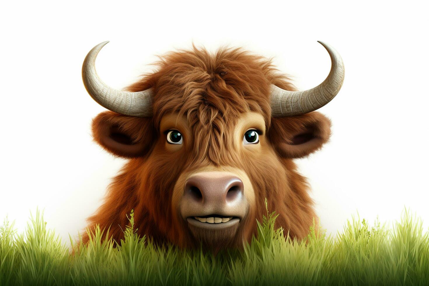 bull character cartoon isolated on white background 3d illustration of highland cattle Ai Generated photo