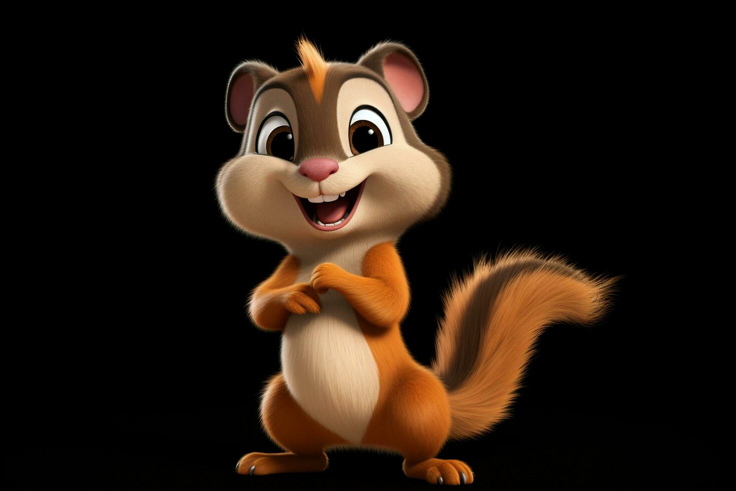 Cute cartoon chipmunk on the floor. 3d rendering Ai Generated photo