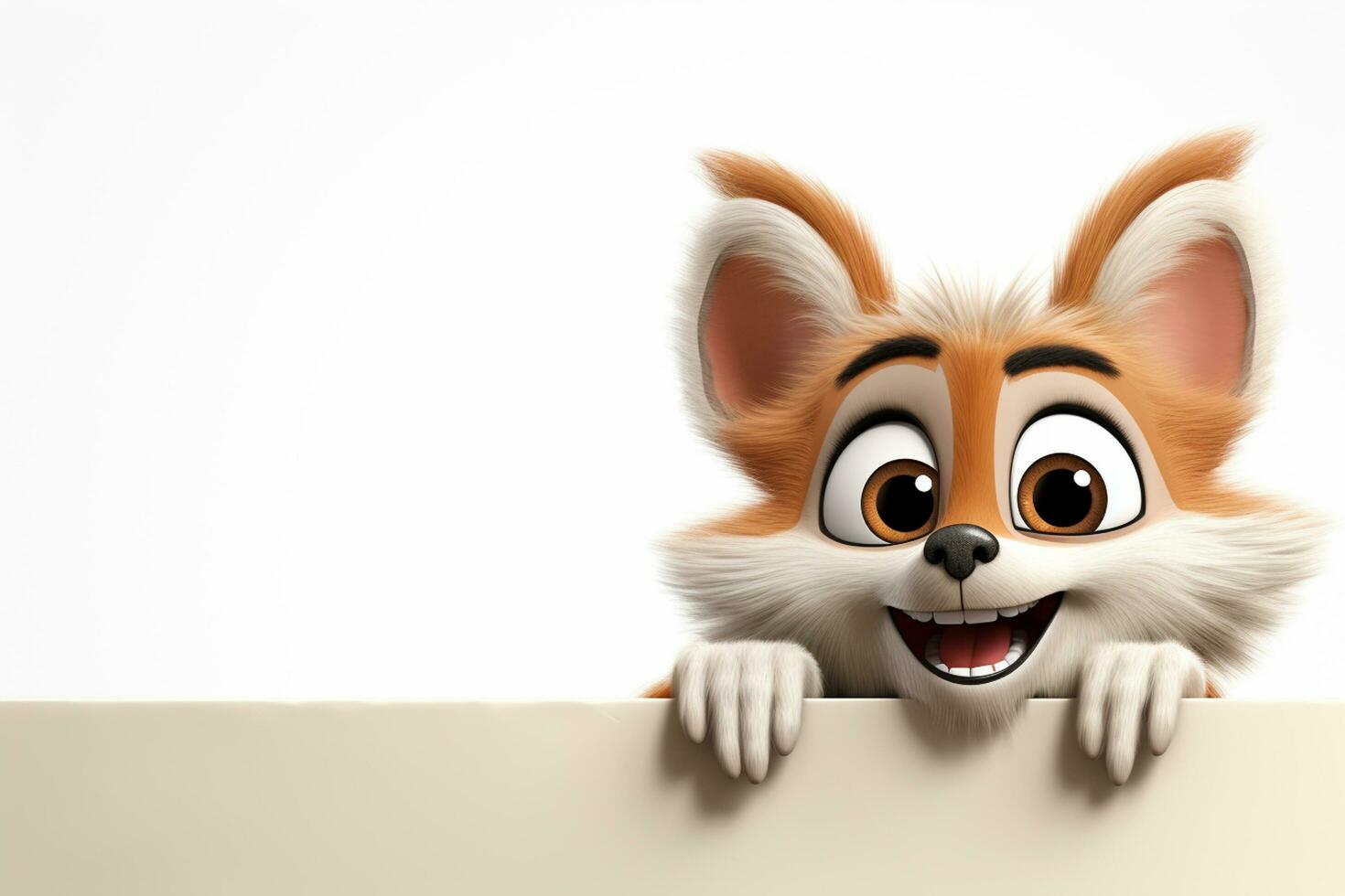 3d rendering of a cute fox with a wooden board isolated on white background Ai Generated photo