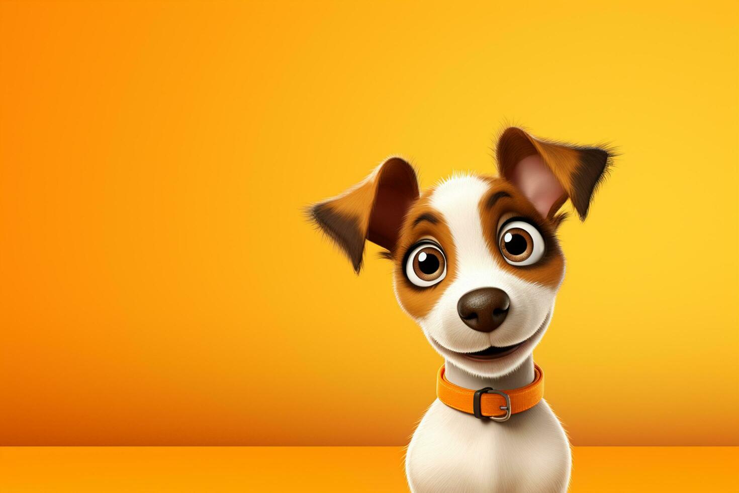 Funny Jack Russell Terrier dog with orange collar on orange background Ai Generated photo
