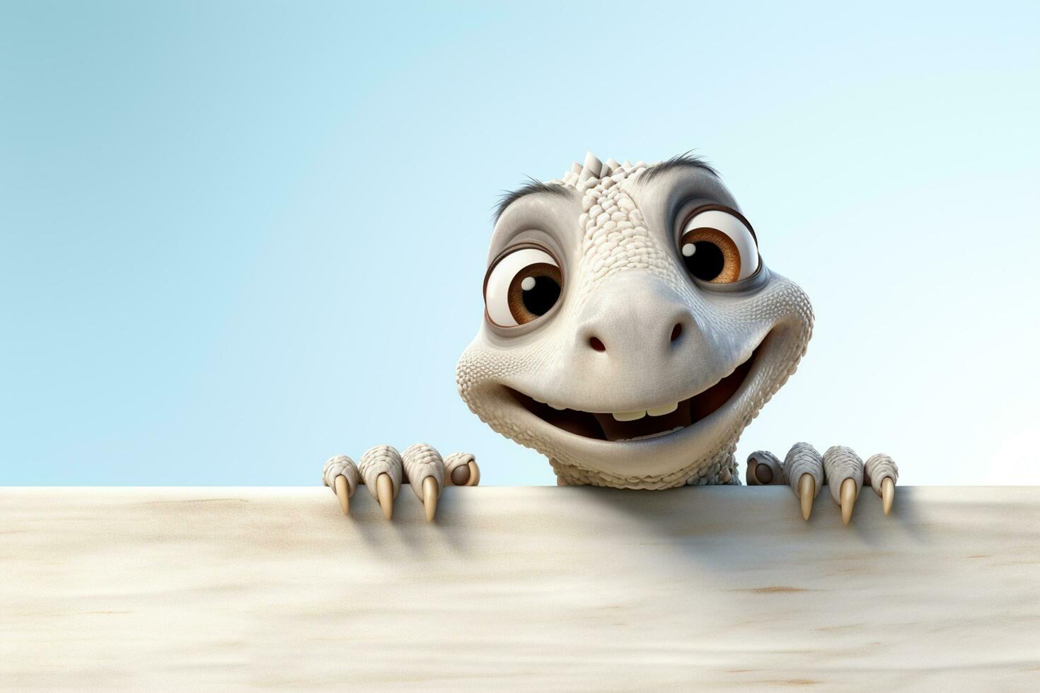 funny lizard peeking out from behind the wall isolated on white background Ai Generated photo