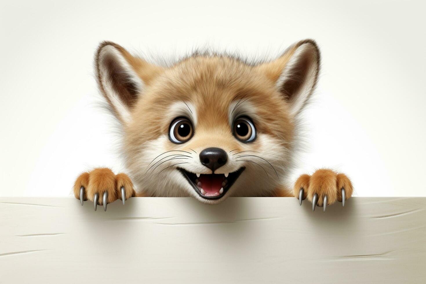 3d rendering of a cute fox with a wooden board isolated on white background Ai Generated photo