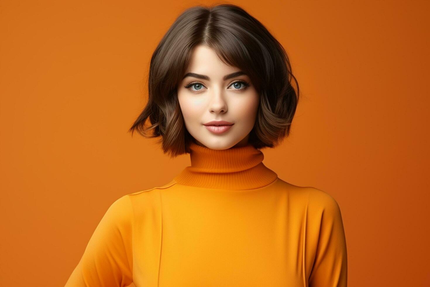 Portrait of young beautiful brunette woman with makeup in fashion clothes Ai Generated photo